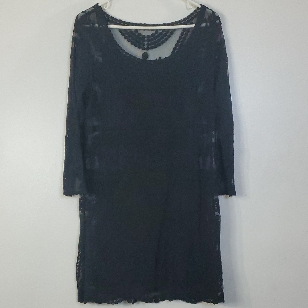Express Black Lace Mini Dress Size Large Lined BoHo Whimsigoth Scoop Neck